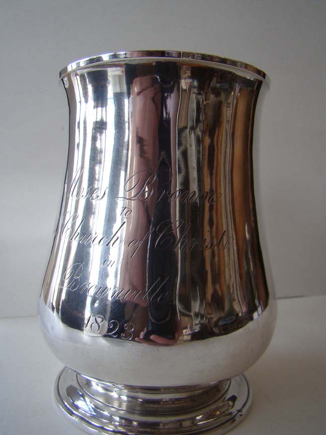 The MOSES BROWN Silver Communion Cup given in 1823 to the First Church of Christ in Brownville, Maine. — image 2
